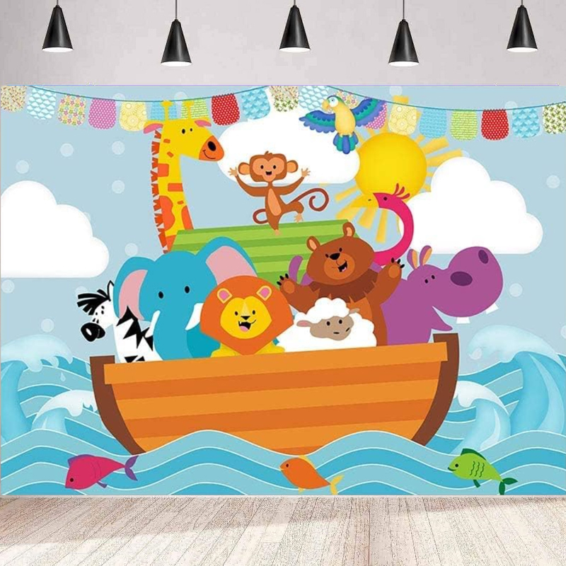 Photography Zoo - Cartoon Noah's Ark Sea Photography Backdrop