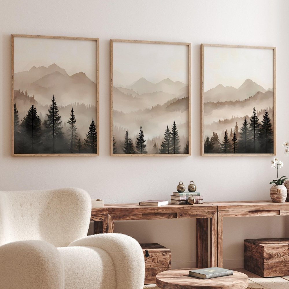 Photography Course - Abstract Forest Mountains Triptych Art Minimalist