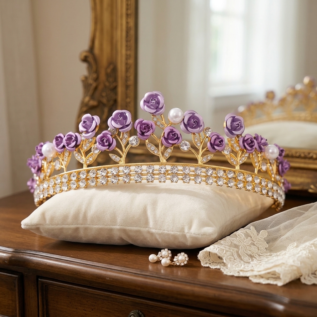 Photography Style - Baroque Ceramic Bridal Crown Rhinestone Hairpiece