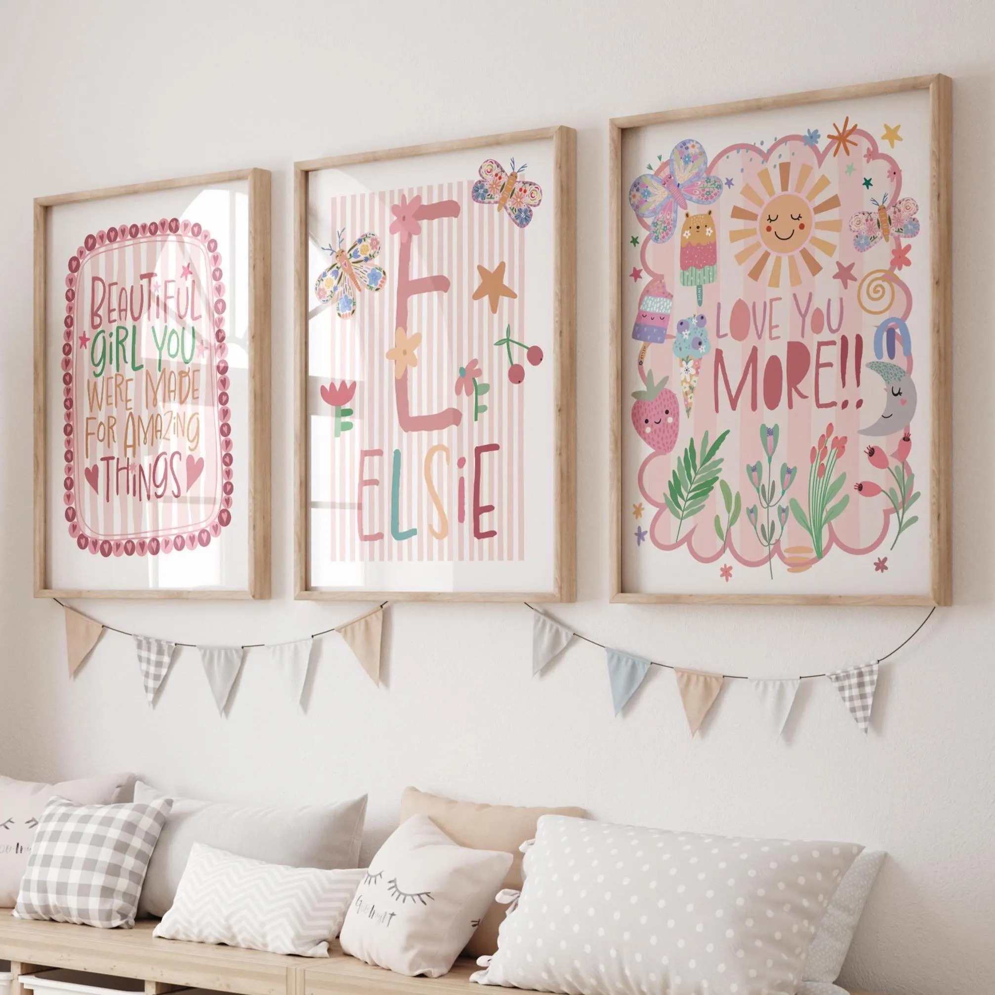 Photography Course - 3pcs/set Bohemian Pink Flower Custom Name